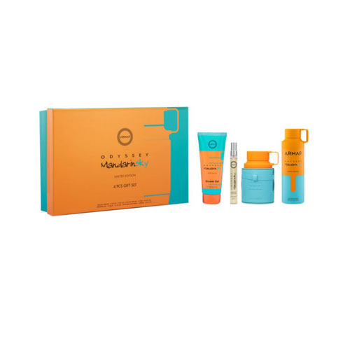 SET ARMAF LUX ODYSSEY MANDARIN SKY LTD MEN ( 4 PC ) 3.4 OZ EDP/0.34 OZ TRAVEL /3.4 SG /6.8 OZ BODY SPRAY