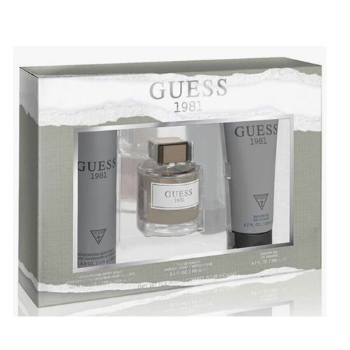 SET GUESS 1981 MEN ( 3PC ) 3.4 OZ EDT SP /6.7 OZ SG /6.0 OZ DEO SPRAY