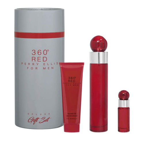 SET PERRY ELLIS 360 RED MEN (3 PC SET) 3.4 OZ. EDT / 3.0 OZ. GEL / MINI - CANISTER